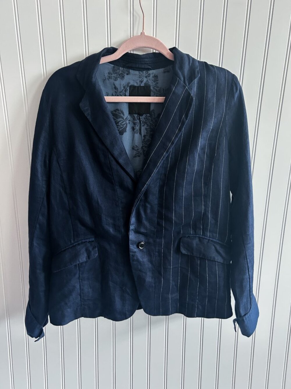 Pas de Calais Linen Stripe Blazer Silk Lined Size Medium